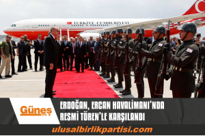 Read more about the article TÜRKİYE CUMHURBAŞKANI ERDOĞAN, ERCAN HAVALİMANI’NDA RESMİ TÖREN’LE KARŞILANDI